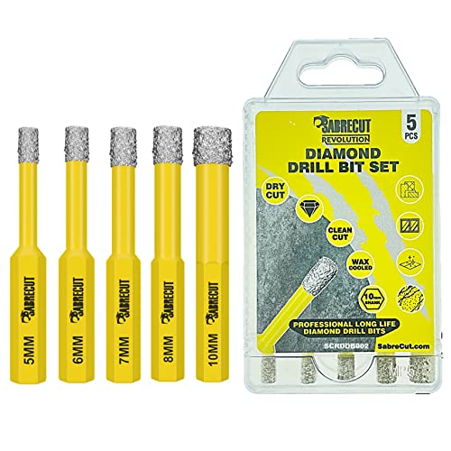 5 x SabreCut SCRDDB002 5mm 6mm 7mm 8mm und 10mm Schnellwechsel-Diamantbohrer mit langer Lebensdauer selbstkühlend selbstschärfend für Zement Porzellan Granit Marmor kompatibel mit Bosch und anderen von SabreCut