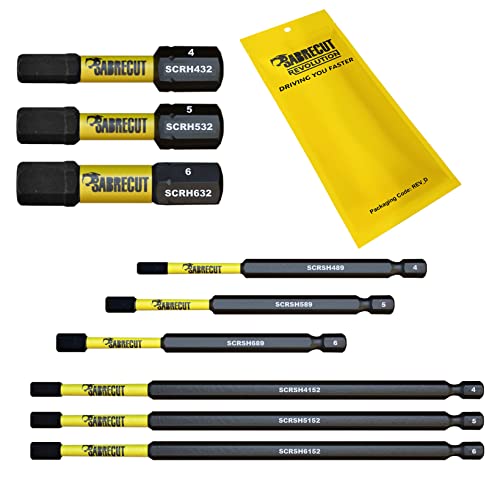 9 x SabreCut SCRK9HEX (Sechskant) 32mm 89mm 152mm H4 H5 H6 Hex (Sechskant) Magnetische Schlagschrauber Bohrerbits-Set Hochleistung für Dewalt Milwaukee Bosch Makita und weitere von SabreCut