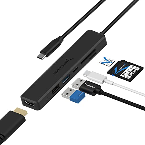 SABRENT USB C Hub mit HDMI 4K 30Hz, 60W USB-C PD Ladegerät und SD/Micro SD Kartenleser (HB-TC6C) von SABRENT