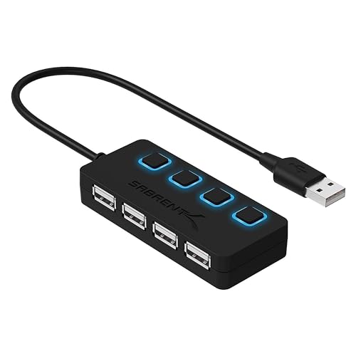 SABRENT USB Hub, USB Adapter 2.0, USB verlängerung mit EIN/AUS schaltern Geeignet, USB Verteiler mehrfach für PS4 PS5, Playstation 5, Laptop, PC, drucker, MacBook, USB Stick (HB-UMLS) von Sabrent