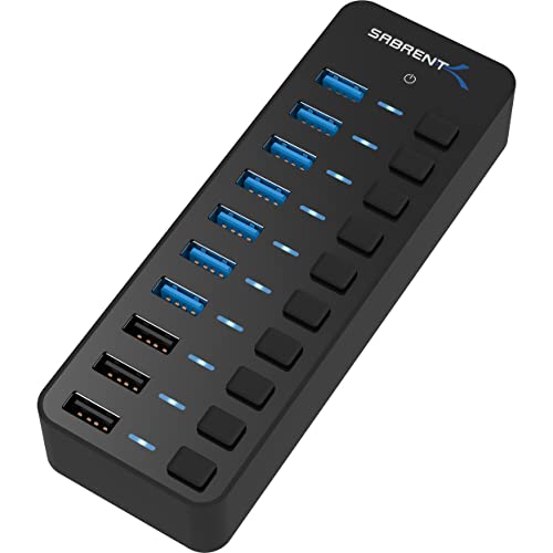 SABRENT USB Hub aktiv 3.2x1 + netzteil 60W 10port (7 USB hub 3.2 + 3 Ladeanschlüsse) USB Adapter mehrfach Verlängerung, USB Verteiler, Powered USB hub mit EIN/AUS Schaltern (HB-B7C3) von Sabrent