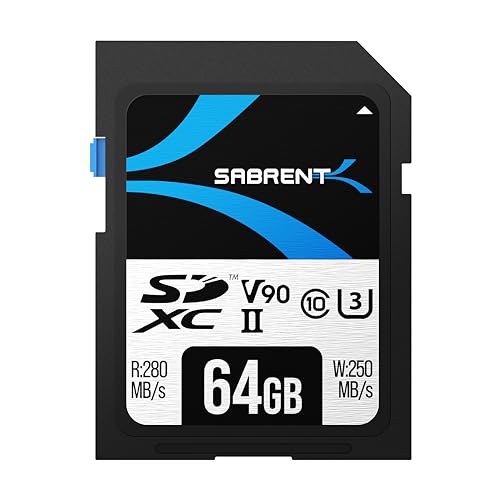 SABRENT SD Karte 64GB V90 UHS-II U3 SDXC Card Class 10, 280MB/s Lesen, 250MB/s Schreiben – Professionelle Speicherkarte für 4K 8K Video, DSLR, Drohne, Kamera (SD-TL90-64GB) von SABRENT