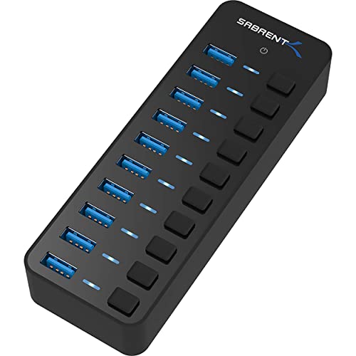 Sabrent USB Hub aktiv 3.0 mit netzteil 60W 10port, USB Adapter mehrfach Verlängerung, USB Verteiler, Powered USB hub, langes Kabel mit EIN/AUS-schaltern, für PS5, PC, Laptop, MacBook, usw. (HB-BU10) von Sabrent