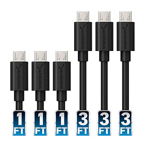 Sabrent Micro USB Kabel Schnellladekabel (3 x 30cm + 3 x 90cm) Micro USB Ladekabel High Speed 5V-3A, Handy Datenkabel, für Galaxy S7/S6/J7, Huawei, Motorola, Nokia und anderen Geräten (CB-U631) von Sabrent