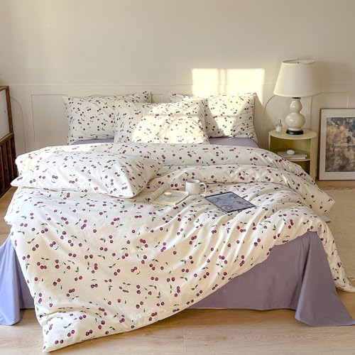 Sacebeleu Bettwäsche 135x200 4Teilig Violett Weiß Kirschemuster,Lila ÖkoTex Bettwäsche Set Kinder,Microfaser Bettbezug mit Reißverschluss und 2 Kissenbezug 80x80 cm Sacebeleu Bettwäsche 135x200 4Teilig Violett Weiß Kirschemuster,Lila ÖkoTex Bettwäsche Set Kinder,Microfaser Bettbezug mit Reißverschluss und 2 Kissenbezug 80x80 cm von Sacebeleu