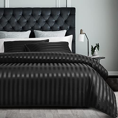 Sacebeleu Bettwäsche Set 135x200cm Satin 4teilig Schwarz Uni Einfarbig Glatt Glanzsatin Luxus Bettwäsche Glänzend Seide Gestreift 2 Bettbezüge mit Reißverschluss und 2 Kissenbezüge 80 x 80 cm von Sacebeleu