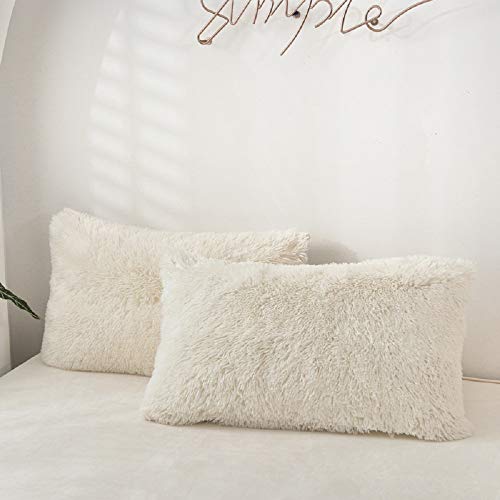 Sacebeleu Kissenbezug 80x80cm 2er Set Plüsch Biber Flanell Flauschig Zierkissenbezug Kissenhülle Doppelpack Weiß Creme Winter Kopfkissenbezug von Sacebeleu