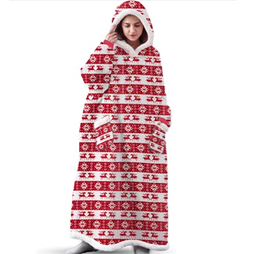 Sacebeleu Kuscheldecke mit Ärmeln,Oversized Weich Christmas Decke Hoodie Sweatshirt,Sherpa Kapuzenpullover für DamenHerren,Flauschige Flanell TV-Decke mit Ärmel,Tragbar Ganzkörperdecke,Rot von Sacebeleu