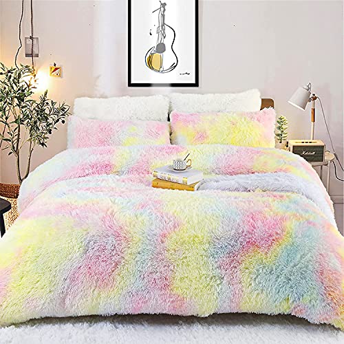 Sacebeleu Plüsch Bettwäsche Set 155x220cm Bunt Warme Winter Flauschig Flanell Biber Mädchen Bettbezug Deckenbezug mit Reißverschluss und 1 Kissenbezug 80x80cm von Sacebeleu