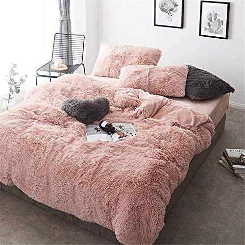 Sacebeleu Plüsch Bettwäsche Set 200x200cm Altrosa Rosa Warme Winter Flauschig Flanell Biber Mädchen Bettbezug Deckenbezug mit Reißverschluss und 2 Kissenbezug 80x80cm Doppelbett von Sacebeleu