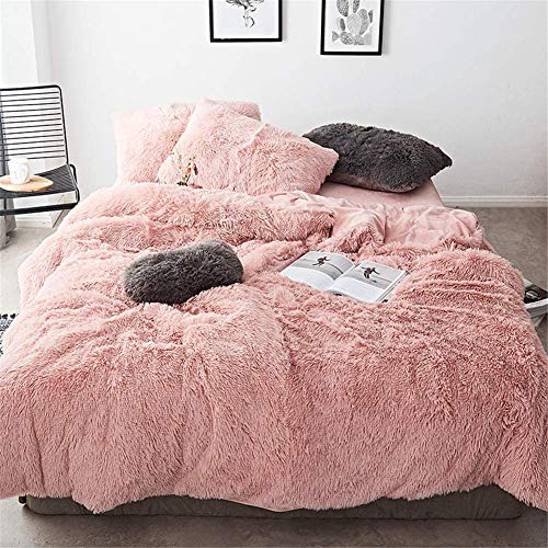 Sacebeleu Plüsch Bettwäsche Set 200x220cm Altrosa Rosa Warme Winter Flauschig Flanell Biber Mädchen Bettbezug Deckenbezug mit Reißverschluss und 2 Kissenbezug 80x80cm Doppelbett von Sacebeleu