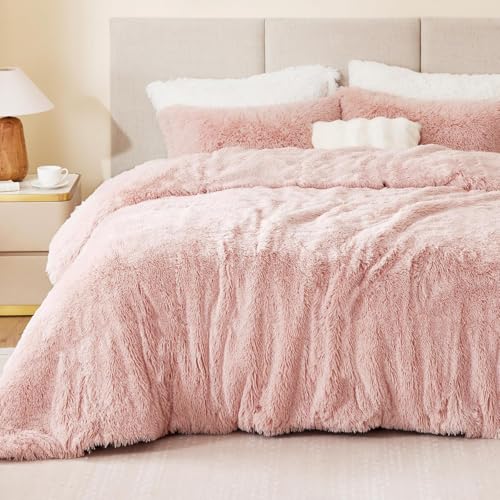 Sacebeleu Plüsch Bettwäsche Set 200x220cm Altrosa Rosa Warme Winter Flauschig Flanell Biber Mädchen Bettbezug Deckenbezug mit Reißverschluss und 2 Kissenbezug 80x80cm Doppelbett von Sacebeleu