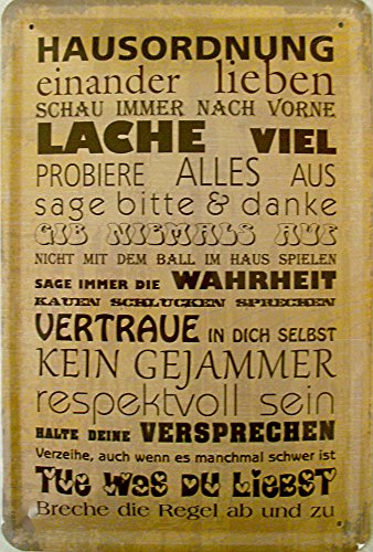 Sachen aus Blech Hausordnung Blechschild, 20 x 30 cm von Sachen aus Blech