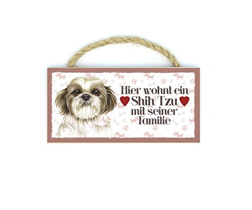 Shih Tzu (Hier wohnt ein..) Haustier Kühlschrankmagnet aus Holz mit Kordel 53 von Sachen aus Blech