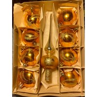 Original Retro Vintage Weihnachtsbaumschmuck Kugeln Baumspitze Gold Glas Gdr Ddr Germany Weihnachten Christbaumschmuck von Sachsenantik