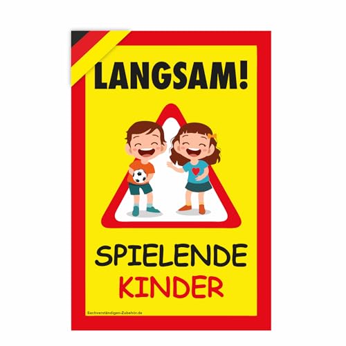 Sachverständigen-Zubehör® Achtung Kinder Schild XXL [leuchtend] Verkehrsschilder Kinder 30 x 20 cm PVC | Pylonen Kinder | Spielende Kinder Aufsteller | Spielstrasse für Kinder | UV von Sachverständigen-Zubehör.de