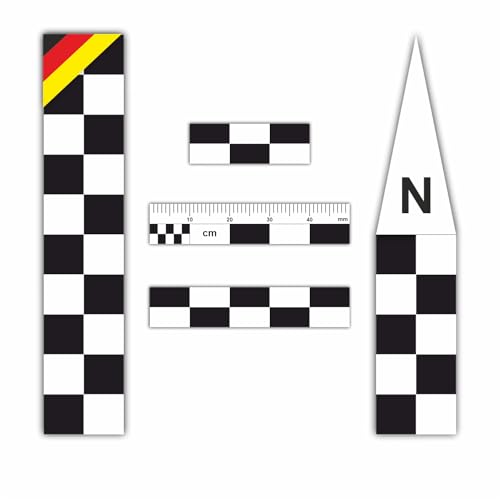Sachverständigen-Zubehör® Tatort Maßstab Lineal als [Nivelliersystem] Set | Pfeile beschreibbar | Messlatte | Detektiv Set | Nivellierlatte | Gebrauchtwagen Profis | Präsentation Kriminaltechnik von Sachverständigen-Zubehör.de