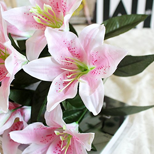 10 Köpfe künstliche gefälschte Seidenlilien Blume Brautstrauß Hochzeitsfeier Dekor Künstliche Blume(Rosa) von Saclerpnt