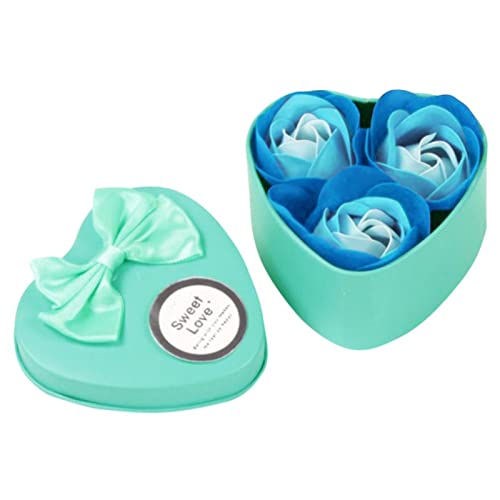 3pcs Rose Soap Blumen in Geschenk-Box, Faszinierende Duft von Rosen, Hübsche Form, handgemachte Duftbadeseife Rosen-Knospe Blütenblätter Hochzeits-Bevorzugung in Geschenkbox,Blau von Saclerpnt