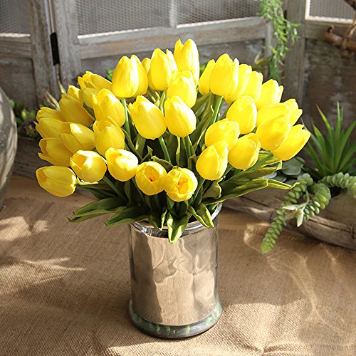 Künstliche gefälschte Blumen Tulpenstrauß Blumenhochzeitsstrauß Party Home Decor Mini-Tulpen, künstliche Blumen, Kunstblumen(Gelb) von Saclerpnt