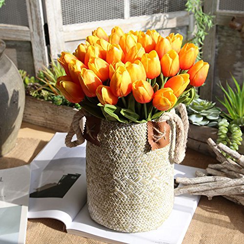 Künstliche gefälschte Blumen Tulpenstrauß Blumenhochzeitsstrauß Party Home Decor Mini-Tulpen, künstliche Blumen, Kunstblumen(Orange) von Saclerpnt