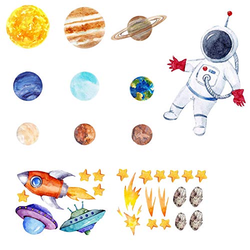 Saclerpnt Cartoon Universe Planet leuchtende Wandaufkleber Astronaut Luminous Sticker Leuchtsticker Wandtattoo DIY für Schlafzimmer Jungen Mädchen Kinderzimmer von Saclerpnt