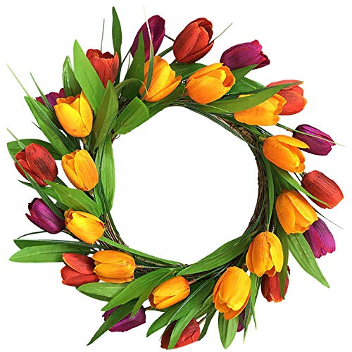 Tulpen-Kranz Simulation Tulpengirlande Türkranz Ganzjährig Modern Wandkranz Dekokranz Kunstblumenkranz Girlande Tür Dekoration Künstliche Tür Floral Zweig Frühling Für Haustür,Mehrfarbig von Saclerpnt