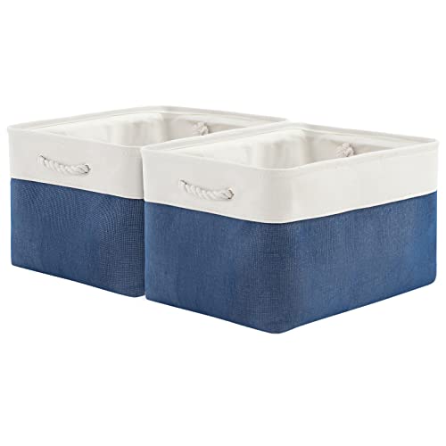 Sacyic Aufbewahrungsboxen für Regale - Faltbare Aufbewahrungswürfel aus Segeltuch mit Griffen, Aufbewahrungsbox für Dekostoff (Weiß & Blau) von Sacyic