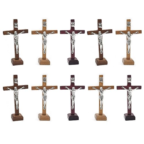 10 Stück Holz-Tischkreuz Ornament Stehendes Kruzifix Kreuz Dekoration Kleines religiöses christliches stehendes Kreuz stehendes Kruzifix Kreuz Kirchen Dekoration von Saddgo