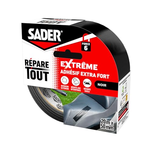 Sader Reparaturband, extrem, schwarz, extra starker Klebstoff, hohe Leistung, für Innen & Außen, alle Oberflächen, leicht zu schneiden, 20 m x 50 mm Sader Reparaturband, extrem, schwarz, extra starker Klebstoff, hohe Leistung, für Innen & Außen, alle Oberflächen, leicht zu schneiden, 20 m x 50 mm von Sader