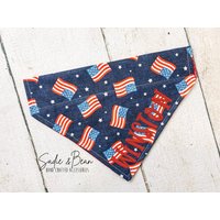 Usa, Flaggen Hundehalstuch, Gestickt, Patriotisch, 4. Juli, Rot Weiß Und Blau, Amerika Personalisiert, Katzenhalstuch, Halsband von SadieAndBeanBoutique