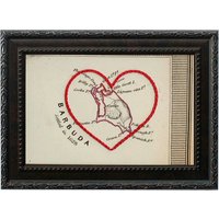 Barbuda Herzkarte | Benutzerdefinierte Stickerei Kunst Personalisierte Jubiläum Verlobung Geschenk Für Sie Handgesticktes Hochzeitsgeschenk von SadieandJunebug
