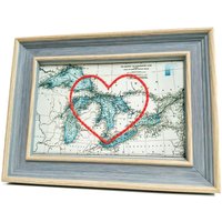 Große Seen Herzkarte | Benutzerdefinierte Karte Geschenk Gerahmtes Jubiläumsgeschenk Valentinstag Vintage Der Großen Handgesticktes Herz von SadieandJunebug