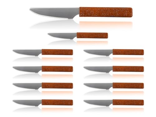 LaXon Messer, Frühstücksmesser, 10 Stück orange, Brotmesser mit Wellenschliff, Brötchenmesser mit Glitzereffekt von Sadingo