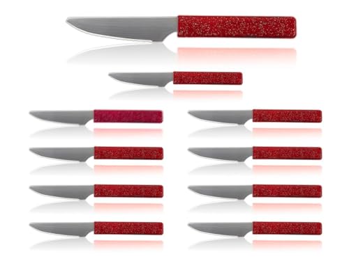 LaXon Messer, Frühstücksmesser, 10er Messer Set, Brotmesser mit Wellenschliff, rote Brötchenmesser, spülmaschinenfest von Sadingo