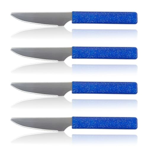 LaXon Messer, Frühstücksmesser, 4 Stk. blau, Brotmesser mit Wellenschliff, scharfe Messer auch für Grillfleisch und Pizza geeignet von Sadingo