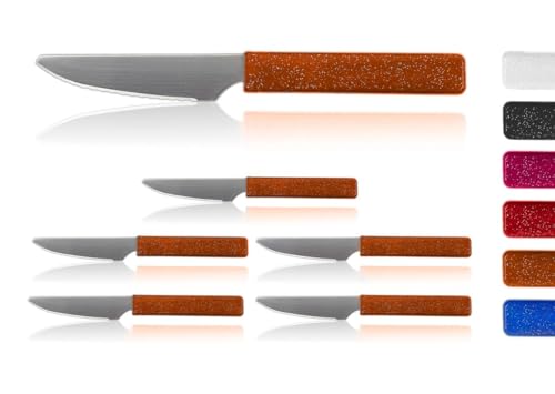 LaXon Messer, Frühstücksmesser, 6er Messerset, Brotmesser mit Wellenschliff, scharfe Brötchenmesser, orange mit Glitzer von Sadingo