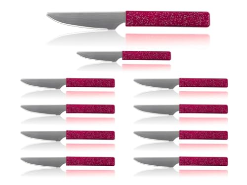 LaXon Messer, Frühstücksmesser lila, 10 Stk., Brotmesser mit Wellenschliff, violett Brötchenmesser, rostfreies Messerset von Sadingo