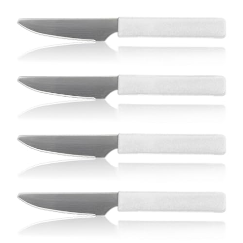 LaXon Messer, Frühstücksmesser weiß, 4 Stück Messerset, Brotmesser mit Wellenschliff, weiße Tomatenmesser, rostfrei von Sadingo