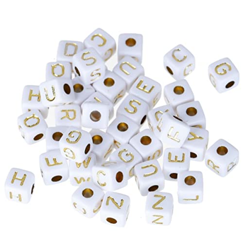 Sadingo Buchstabenperlen Gold (9mm 100 Stück) Perlen zum Basteln, Große Buchstaben gemischt, DIY Armbänder, Ketten von Sadingo