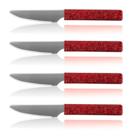 LaXon Messer, Frühstücksmesser, 4 Stk. rot, Brotmesser mit Wellenschliff, scharfe Messer auch für Grillfleisch und Pizza geeignet von Sadingo