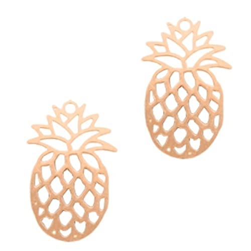 Sadingo Leichte Messing Metallanhänger Ananas, Obst - 2 Stück - 19 x 12 mm - Farbe wählbar - Sommerschmuck basteln, Farbe:Roségold von Sadingo