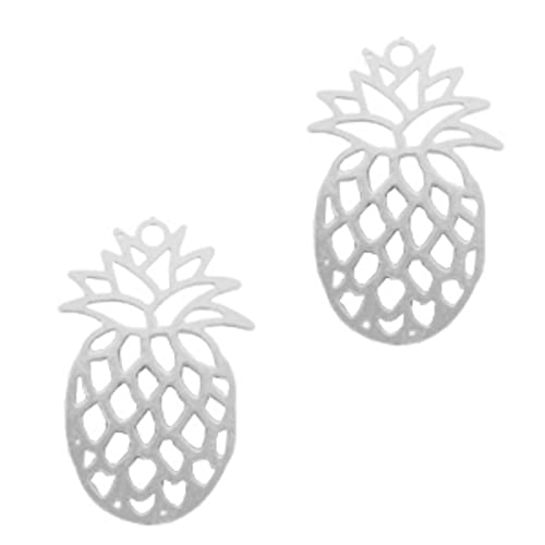 Sadingo Leichte Messing Metallanhänger Ananas, Obst - 2 Stück - 19 x 12 mm - Farbe wählbar - Sommerschmuck basteln, Farbe:Silber von Sadingo