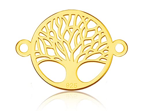 Sadingo Sterling Silver 925er Silber, Connector Tree, Lebensbaum - 1 Stück - 12,2x16,8 mm - Dicke 0,4 mm - Farbe wählbar, Farbe:Gold von Sadingo