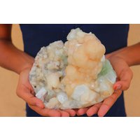 Große 5.17lbs Stilbit Mit Grüner Apophyllite Mineralcluster, Meditation Pfirsich Stilbite Kristallsammlung von SadiqGemsandMinerals
