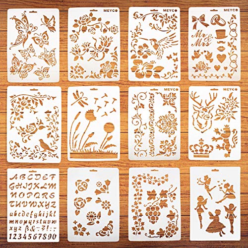 12 Stück wiederverwendbare Kunststoff-Schablonen zum Zeichnen und Malen von Sadocom