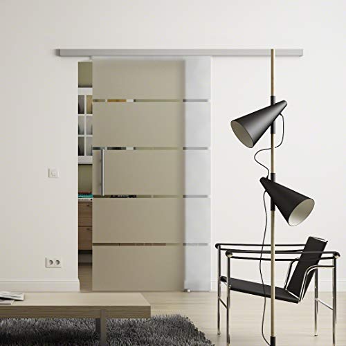 Glas-Schiebetür 1025x2050 mm 5-Streifen-Design Sadora® Slimline-System komplett Laufschiene und Stangengriff in sehr hochwertiger Qualität. von Sadora