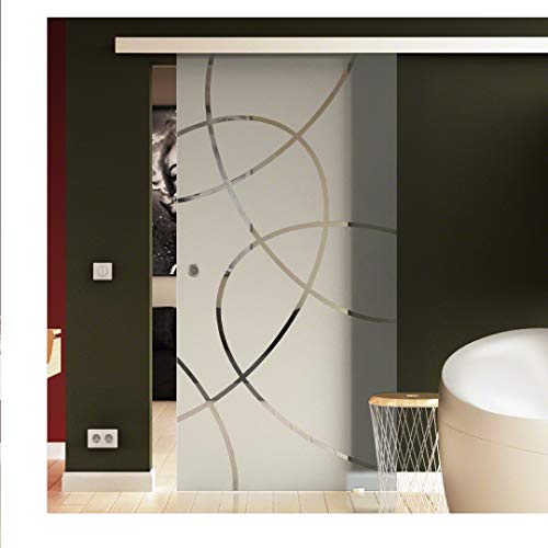 Made in Germany SoftClose Schiebetür aus Glas 1025x2050 mm Ellipsen-Design (E) Sadora® SlimLine-System komplett Laufschiene und Muschelgriffen für Innenbereich ESG-Sicherheitsglas von Sadora