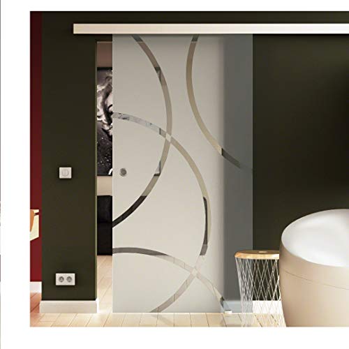 Made in Germany SoftClose Schiebetür aus Glas 775x2050 mm Circle-Design (C) Sadora® SlimLine-System komplett Laufschiene und Muschelgriffen für Innenbereich ESG-Sicherheitsglas von Sadora