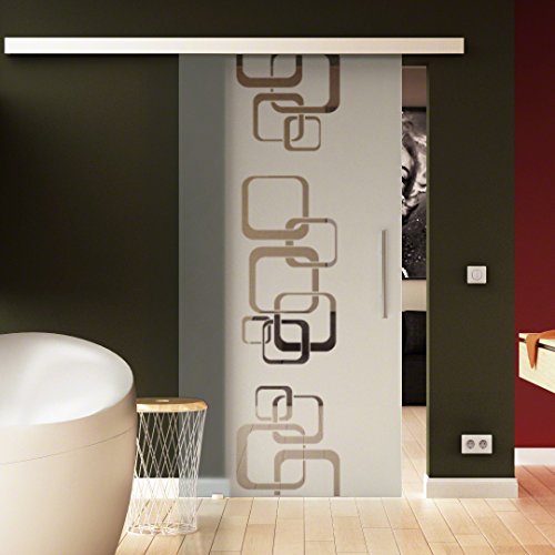 SoftClose/SoftStop Glasschiebetür 1025 x 2050 mm im Ketten-Design Sadora® SlimLine-System komplett Laufschiene und Stangengriff beidseitig. ESG-Sicherheitsglas in sehr hochwertiger Qualität. von Sadora